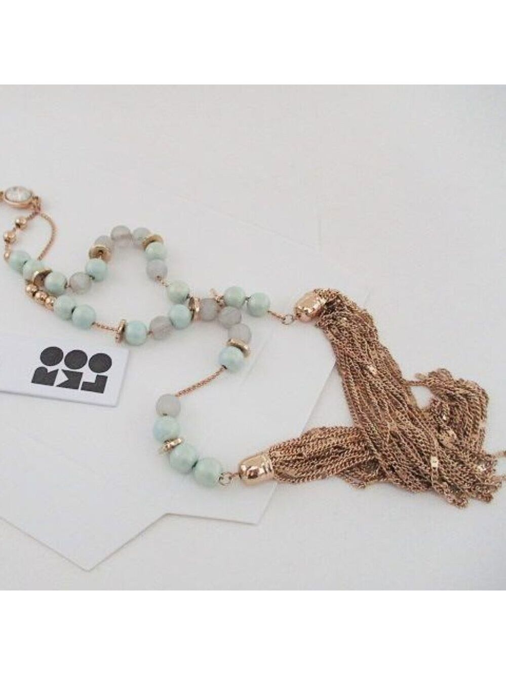 Romolo Mint Beaded Tassel Necklace